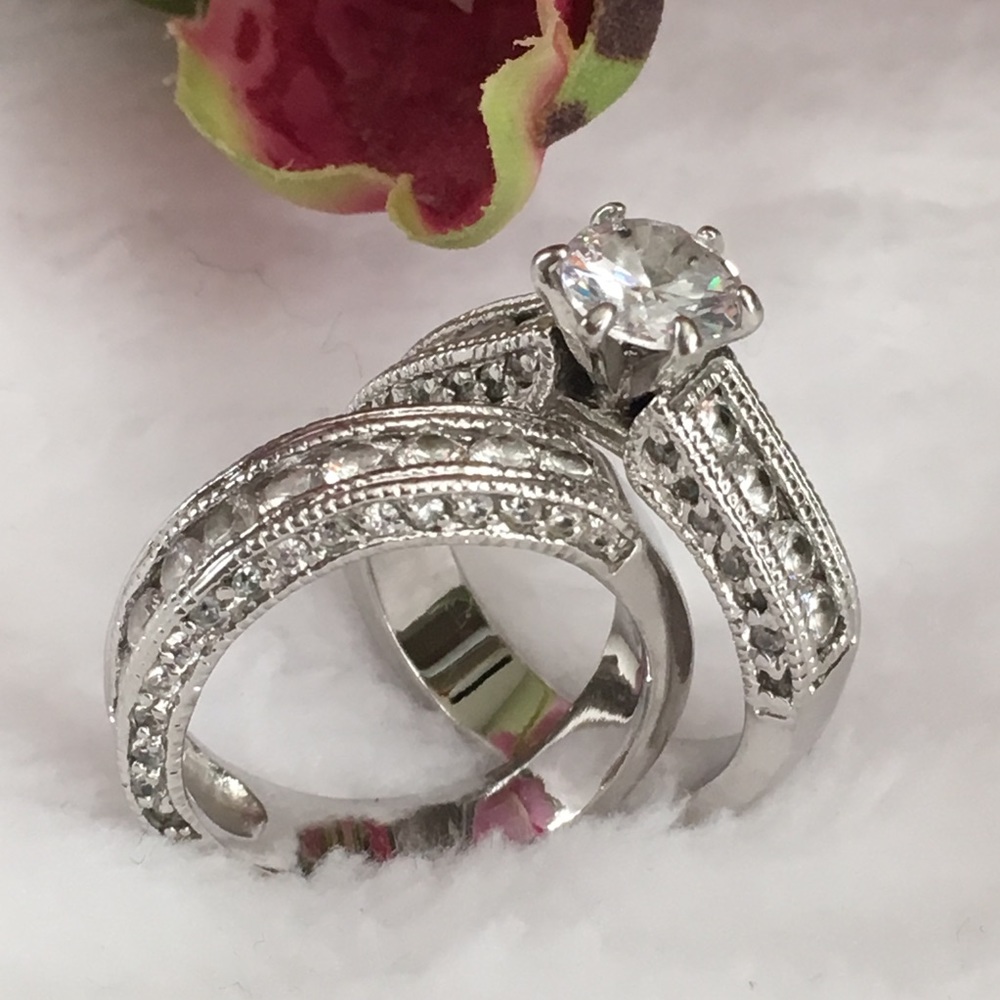 Engagement Wedding Band CZ Ring Set 6